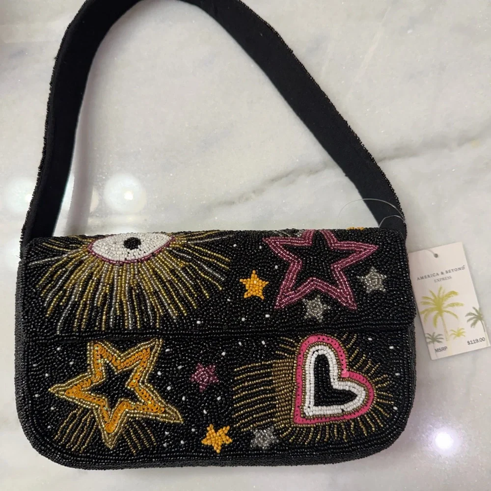 America & Beyond Evil Eye Hearts Stars Beaded Shoulder Bag Tik Tok Viral NWT - Picture 9 of 13